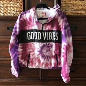 Vine and Valley Good Vibes Tie-dye hooded windbreaker in size XL